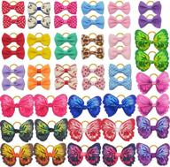 🦋 50 pieces of butterfly dog hair bows in 25 assorted colors - elastic hair bands for dogs and cats - pet hair accessories with rubber bands логотип