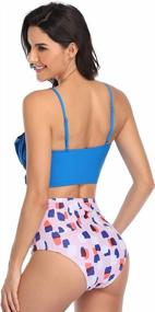 img 2 attached to High Waisted Floral Print Bikini Set With Ruffled Top And Stripe Shorts For Women In Blue - Push Up Swimsuit