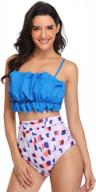 high waisted floral print bikini set with ruffled top and stripe shorts for women in blue - push up swimsuit logo