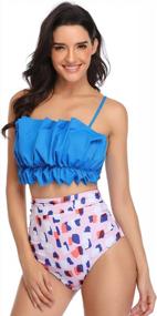 img 4 attached to High Waisted Floral Print Bikini Set With Ruffled Top And Stripe Shorts For Women In Blue - Push Up Swimsuit