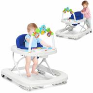 foldable baby activity walker 2 in 1 anti-rollover toddler helper with adjustable height and speed safety belt, music center for boys and girls (blue) logo