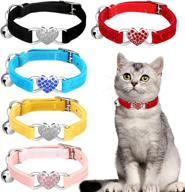 ❤️ soft velvet heart bling cat collar set - 5 pieces with safety bell, love heart rhinestone buckle - adjustable for kittens and puppies - black, red, blue, pink, yellow logo