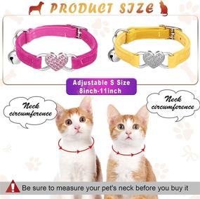 img 3 attached to ❤️ Soft Velvet Heart Bling Cat Collar Set - 5 Pieces with Safety Bell, Love Heart Rhinestone Buckle - Adjustable for Kittens and Puppies - Black, Red, Blue, Pink, Yellow