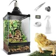 mini front open door reptile tall glass terrarium: vertical starter kit, 8x8x12in cage for small chameleon snake lizard amphibians geckos frogs, full view screen ventilation enclosure logo