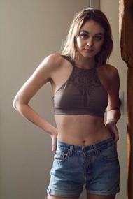 img 1 attached to Floral Cutout Bralette For A-B Cups: Comfort And Style Combined In Joyaria'S High Neck Seamless Design