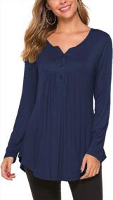 img 2 attached to Women'S Long Sleeve Henley V-Neck Tunic Shirt - Loose Fit Pleated Blouse Top