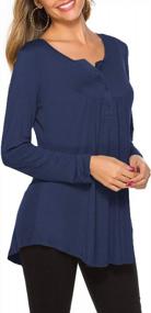 img 1 attached to Women'S Long Sleeve Henley V-Neck Tunic Shirt - Loose Fit Pleated Blouse Top