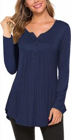 img 4 attached to Women'S Long Sleeve Henley V-Neck Tunic Shirt - Loose Fit Pleated Blouse Top