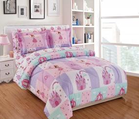 img 3 attached to Fairy Tales Princess Castle Girls Comforter Set - Pink Lavender White Aqua - New - #Fairytales (Full Comforter)