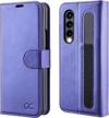 ocase compatible with galaxy z fold 3 5g wallet case with s pen holder, pu leather flip folio case with card slots rfid blocking kickstand phone cover for z fold3 5g (2021) - purple logo