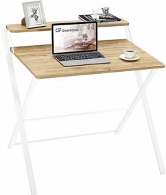 img 4 attached to Oak 2-Tier Folding Desk No Assembly Required, 24.8 X 17.7 Inch Small Computer Table With Shelf Space Saving Foldable Design For Home Office And Small Spaces - GreenForest