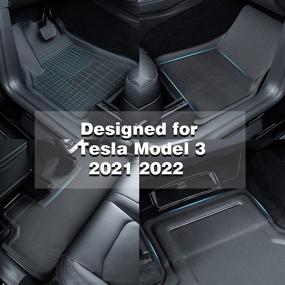 img 3 attached to 🚗 2021-2022 Custom Fit All Weather Waterproof 3D Car Floor Liners for Tesla Model 3 - Full Cover, Anti-Slip, Black Lightweight Kroshine Carpet - Set of 3