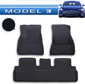 img 4 attached to 🚗 2021-2022 Custom Fit All Weather Waterproof 3D Car Floor Liners for Tesla Model 3 - Full Cover, Anti-Slip, Black Lightweight Kroshine Carpet - Set of 3