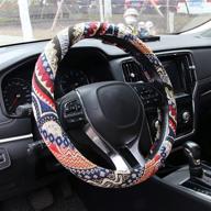 🌀 aotomio 15 inch steering wheel cover - wave line pattern, ethnic style protection in coarse flax cloth - universal fit логотип