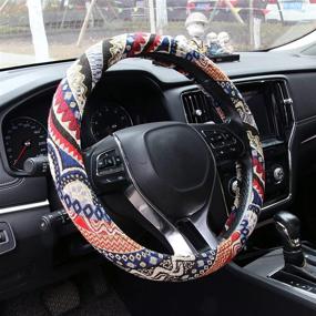 img 4 attached to 🌀 AOTOMIO 15 Inch Steering Wheel Cover - Wave Line Pattern, Ethnic Style Protection in Coarse Flax Cloth - Universal Fit