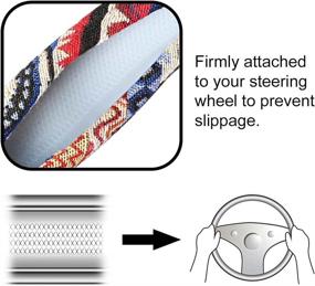 img 1 attached to 🌀 AOTOMIO 15 Inch Steering Wheel Cover - Wave Line Pattern, Ethnic Style Protection in Coarse Flax Cloth - Universal Fit