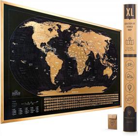 img 4 attached to XL Scratch Off Map Of The World With Flags - 36X24 Wall Art Poster For Travelers