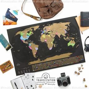 img 3 attached to XL Scratch Off Map Of The World With Flags - 36X24 Wall Art Poster For Travelers