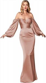 img 4 attached to Satin Mermaid Prom Dress With Off The Shoulder Long Sleeve And Slit For Bridesmaid Formal Wear