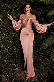 img 3 attached to Satin Mermaid Prom Dress With Off The Shoulder Long Sleeve And Slit For Bridesmaid Formal Wear