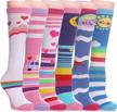 6 pairs of sdbing knee high socks for girls, featuring cute and funny animal patterns, suitable for kids aged 3-12 years old logo