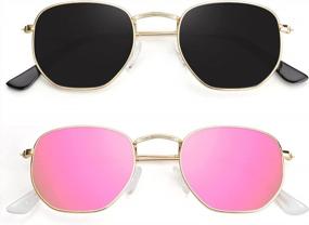 img 4 attached to Polarized Square Sunglasses For Women Men - KALIYADI Hexagon Metal Frame UV Protection Sun Glasses
