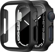 2-pack tempered glass screen protector and bumper case for apple watch series 7 45mm - full coverage and clear protective cover compatible with iwatch series 7 (black/black) logo