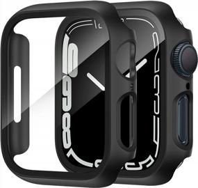 img 4 attached to 2-Pack Tempered Glass Screen Protector And Bumper Case For Apple Watch Series 7 45Mm - Full Coverage And Clear Protective Cover Compatible With IWatch Series 7 (Black/Black)
