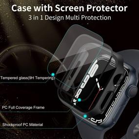 img 3 attached to 2-Pack Tempered Glass Screen Protector And Bumper Case For Apple Watch Series 7 45Mm - Full Coverage And Clear Protective Cover Compatible With IWatch Series 7 (Black/Black)