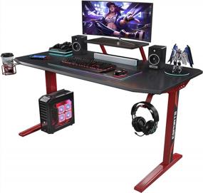 img 4 attached to Foxemart Gaming Desk 47 Inch PC Gaming Desk, Game Computer Desk Workstation, T-Shaped Professional Gaming Desk, Home Office Computer Table With Cup Holder & Headphone Hook