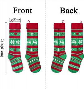 img 3 attached to 24 Inch Extra Long Knitted Christmas Stockings 4 Pack - White Red Green Snowflake Stripe For Family Holiday Season Decorations Rustic Personalized Large Xmas Stocking Decor By LimBridge