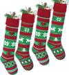 24 inch extra long knitted christmas stockings 4 pack - white red green snowflake stripe for family holiday season decorations rustic personalized large xmas stocking decor by limbridge logo