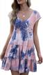 women's short sleeve v neck tie dye floral print tunic dress flowy summer dresses logo