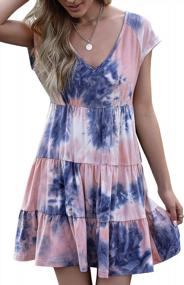 img 2 attached to Women'S Short Sleeve V Neck Tie Dye Floral Print Tunic Dress Flowy Summer Dresses