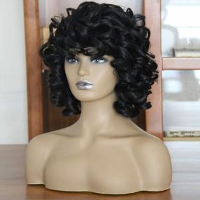 img 1 attached to Black Women 14" Afro Kinky Wig With Bangs - ELIM Short Curly Synthetic Hair Replacement Wigs Z221