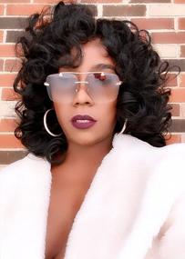 img 4 attached to Black Women 14" Afro Kinky Wig With Bangs - ELIM Short Curly Synthetic Hair Replacement Wigs Z221