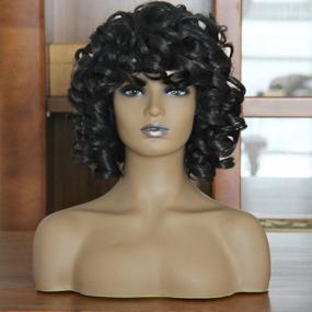 img 2 attached to Black Women 14" Afro Kinky Wig With Bangs - ELIM Short Curly Synthetic Hair Replacement Wigs Z221
