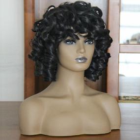 img 3 attached to Black Women 14" Afro Kinky Wig With Bangs - ELIM Short Curly Synthetic Hair Replacement Wigs Z221