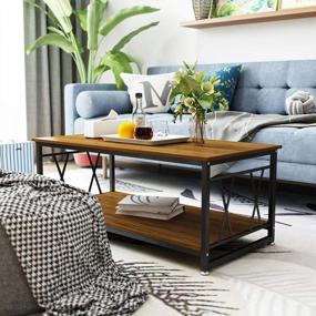 img 4 attached to Industrial Modern 47” Rustic Coffee Table With Storage Shelf | Rectangular Center Table For Living Room | Wood Look Accent Furniture With Metal Frame | Studio Collection Classic Coffee Table