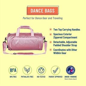 img 3 attached to Детская танцевальная сумка Wildkin для мальчиков и девочек, балетный класс и сольные концерты идеального размера, спортивная сумка из ламинированного 100% полиэстера 17X8,5X8,5 дюймов (розовый блеск)
