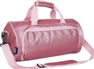 wildkin kids dance bag for boys and girls, perfect size ballet class & recitals, 100% polyester laminated duffel bag 17x8.5x8.5in (pink glitter) logo