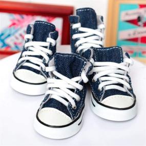 img 2 attached to 🐶 GLE2016 Puppy Sport Denim Shoes - Casual Style Anti-Slip Boots Sneaker Booties Set of 4