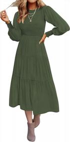 img 4 attached to Women'S Smocked Midi Dress Fall Long Sleeve High Waist Tiered Flowy Dress