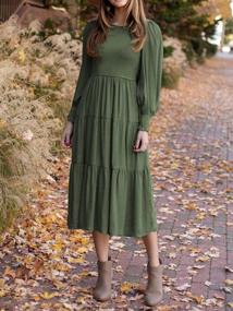 img 1 attached to Women'S Smocked Midi Dress Fall Long Sleeve High Waist Tiered Flowy Dress