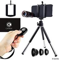 camkix lens kit and bluetooth shutter remote compatible with apple iphone 5s / 5 / se - includes bluetooth camera remote, 8x telephoto, fisheye, macro and wide angle lens, tripod, holder, case, cloth logo