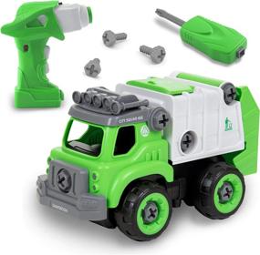 img 4 attached to Power Gearz Flybar Garbage Truck Toy With Electric Drill Remote Control – Realistic Sounds And DIY Assembly For Kids