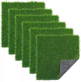 img 4 attached to SHACOS Set Of 6 Artificial Grass Tiles - 12''X12'' Outdoor Faux Grass Mats With Drainage Holes For Pets, Patio Wall Decor, And Landscape Design