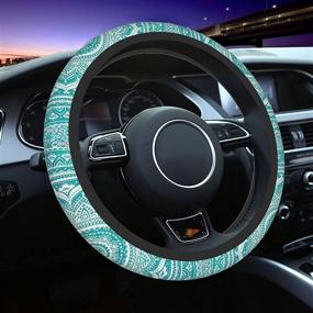 img 4 attached to 🔷 Stylish Turquoise Teal Steering Wheel Cover for Women & Men - Universal 15 Inches, Anti Slip Neoprene, Car Accessories, Protective Case - Fits SUV, Auto, Sedan, Vans, Trucks - Mandala Design