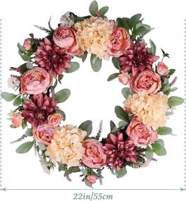 img 2 attached to Artificial Flower Wreath For Spring And Summer Decor - 22 Inch Dahlia And Peony Front Door Wreath For Outdoor And Indoor Wall And Window Display