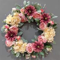 artificial flower wreath for spring and summer decor - 22 inch dahlia and peony front door wreath for outdoor and indoor wall and window display logo